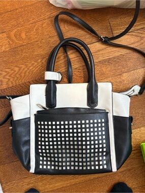 Reed Krakoff Black and White Leather Tote with Front Grid Detail